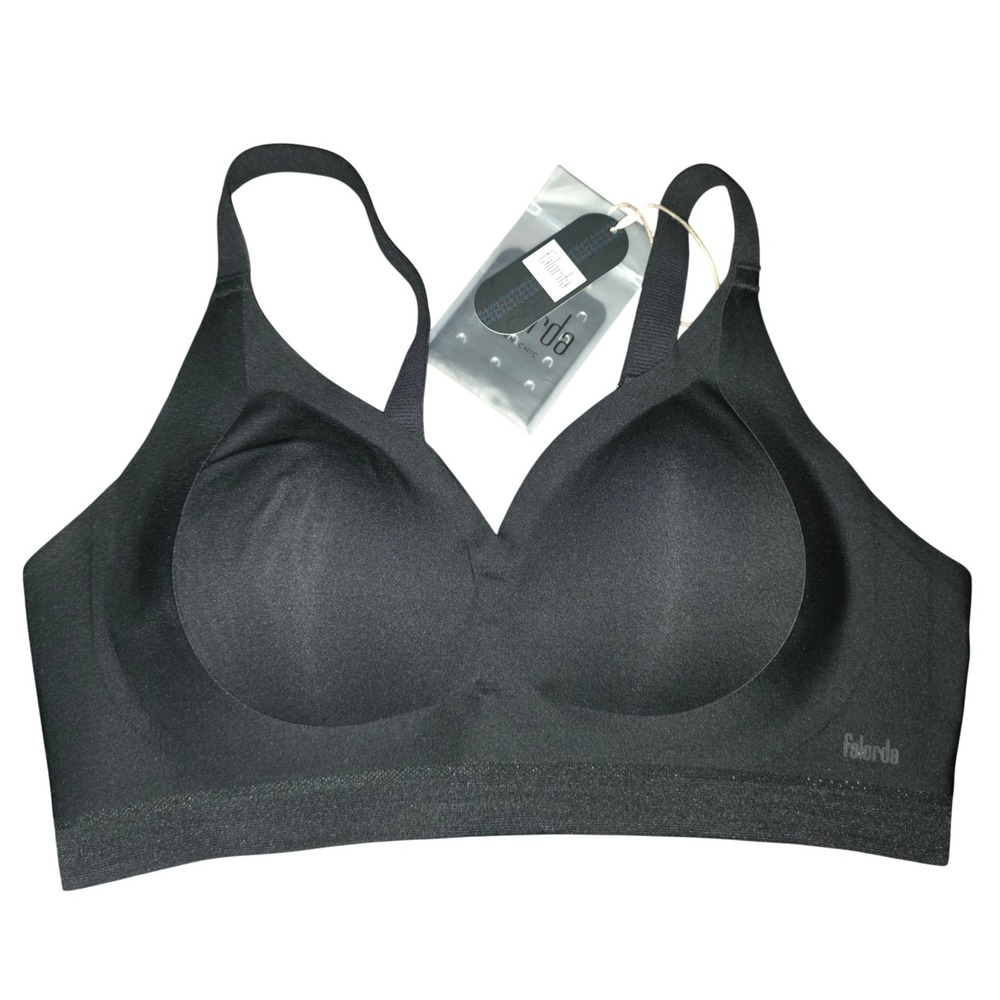 Falorda Womens Black Seamless Wireless Bra Adjustable Straps Size Large NEW